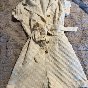 Cream Textured Button-Up Romper